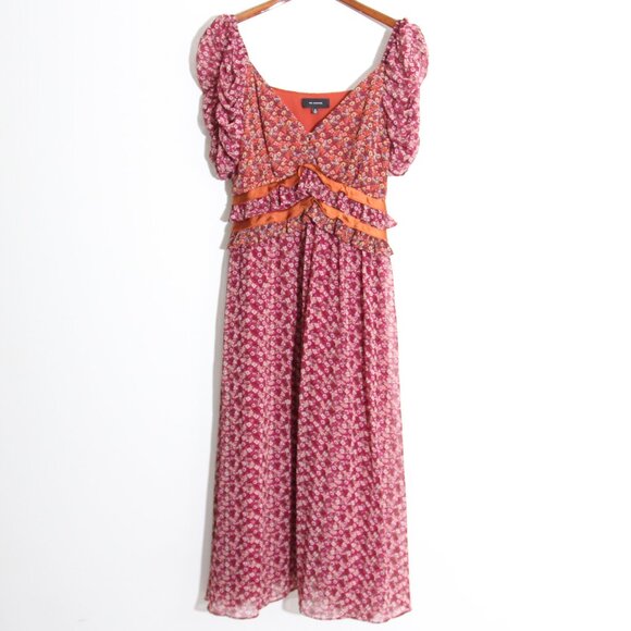 En Saison Affectionate Love Plum Purple Floral Print Ruffled Midi Dress Pleated - Picture 3 of 13